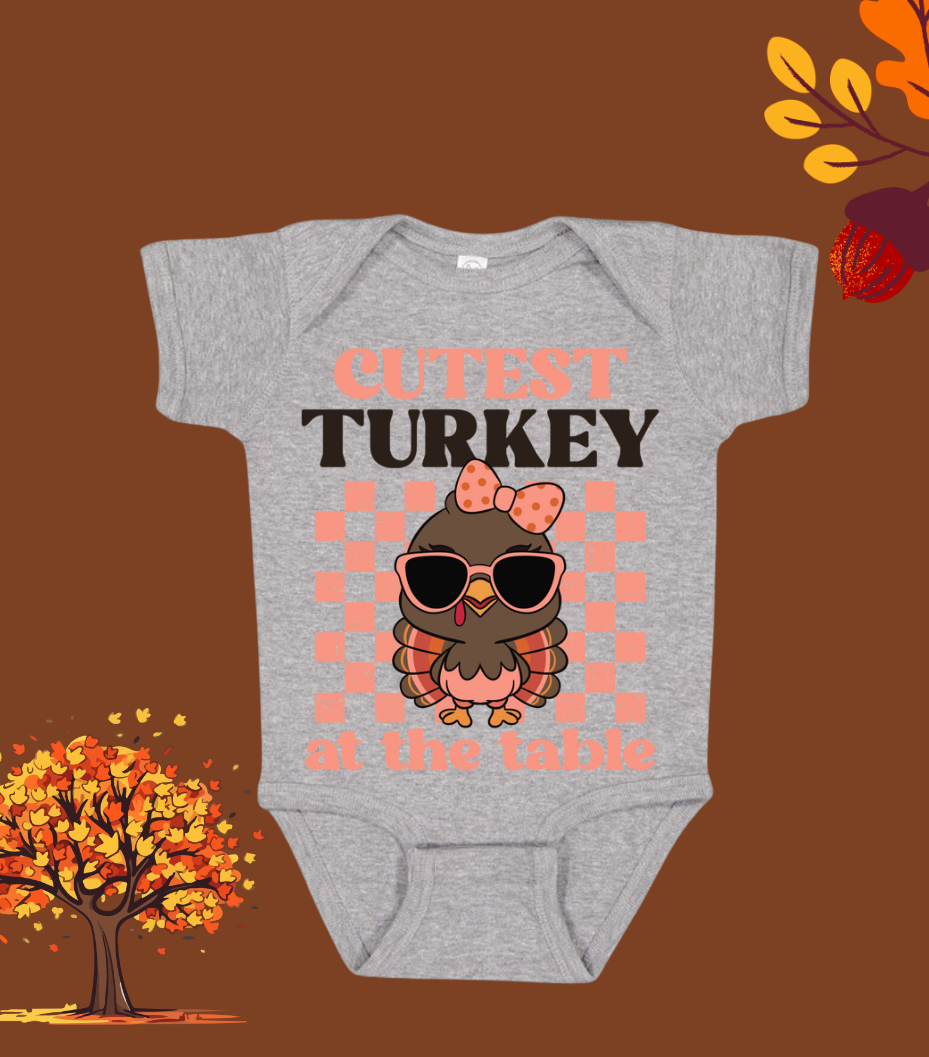 Cutest Turkey at the Table - Thanksgiving Holiday Kids Shirt